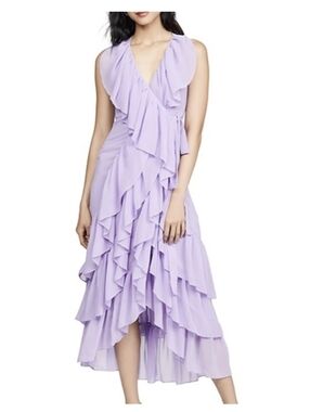 MISA Los Angeles Ilune Wrap Dress Maxi Asymetrical Lavender Ruffle XS NWT